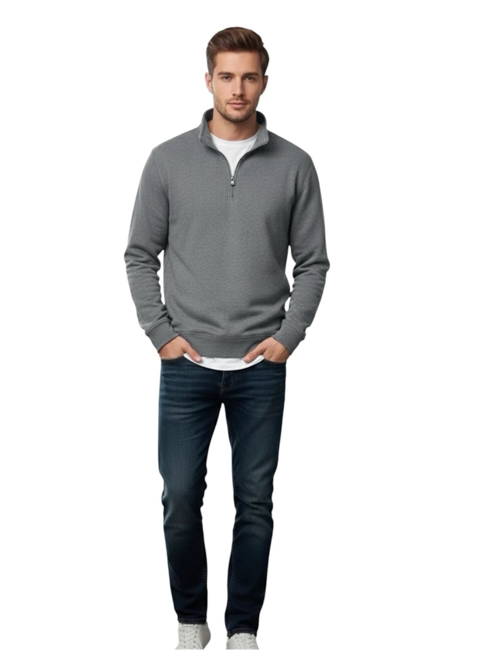 Calvin Klein Men’s Quarter-Zip Pullover Sweater Gray 100% Cotton Size LG